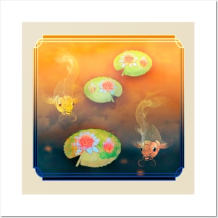 Koi Fish Lilypad Lotus Sunrise Posters and Art